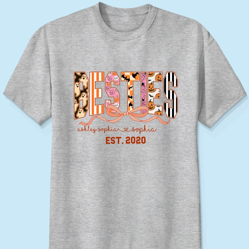 Retro Halloween Spooky Coquette Personalized Matching Besties Sweatshirt, Fall Gift for Besties