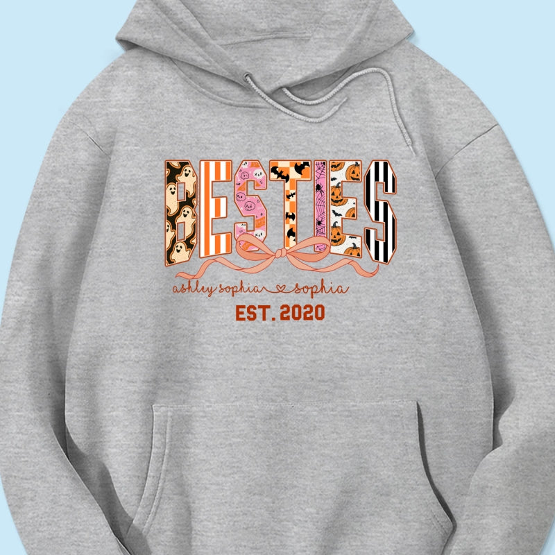 Retro Halloween Spooky Coquette Personalized Matching Besties Sweatshirt, Fall Gift for Besties