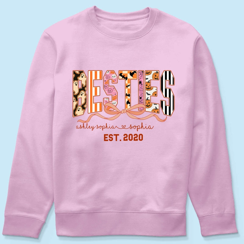 Retro Halloween Spooky Coquette Personalized Matching Besties Sweatshirt, Fall Gift for Besties