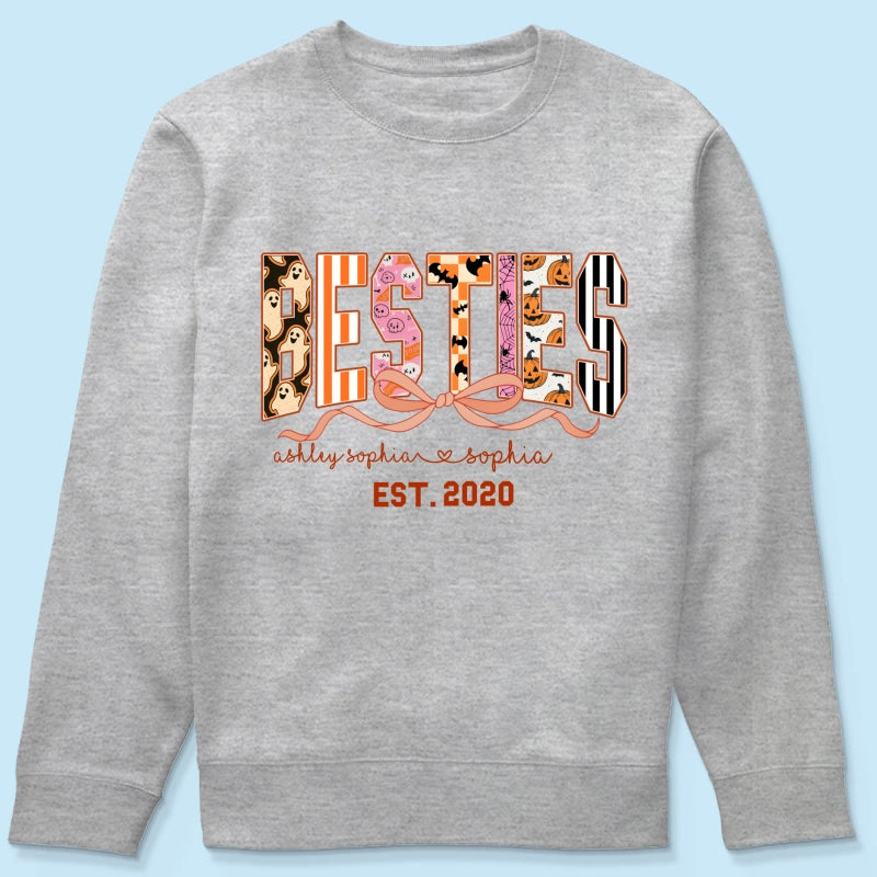 Retro Halloween Spooky Coquette Personalized Matching Besties Sweatshirt, Fall Gift for Besties