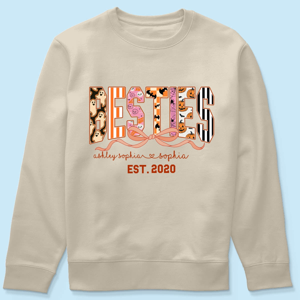 Retro Halloween Spooky Coquette Personalized Matching Besties Sweatshirt, Fall Gift for Besties