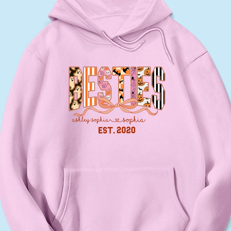 Retro Halloween Spooky Coquette Personalized Matching Besties Sweatshirt, Fall Gift for Besties