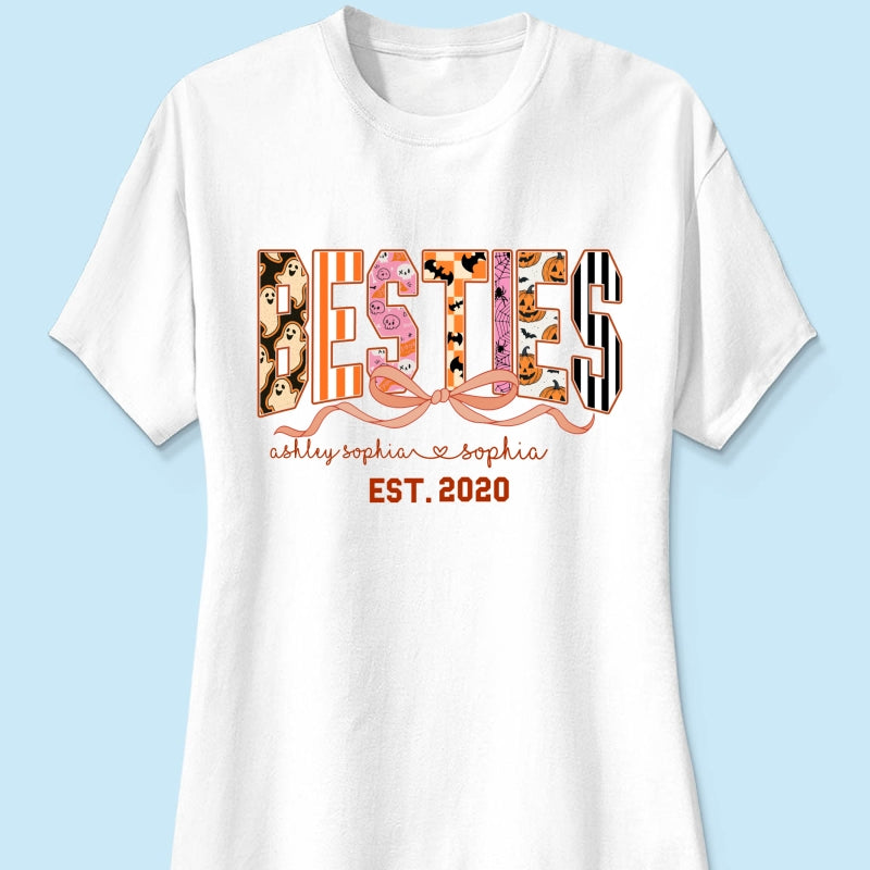 Retro Halloween Spooky Coquette Personalized Matching Besties Sweatshirt, Fall Gift for Besties