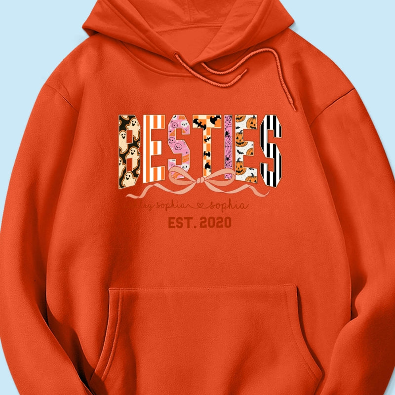 Retro Halloween Spooky Coquette Personalized Matching Besties Sweatshirt, Fall Gift for Besties
