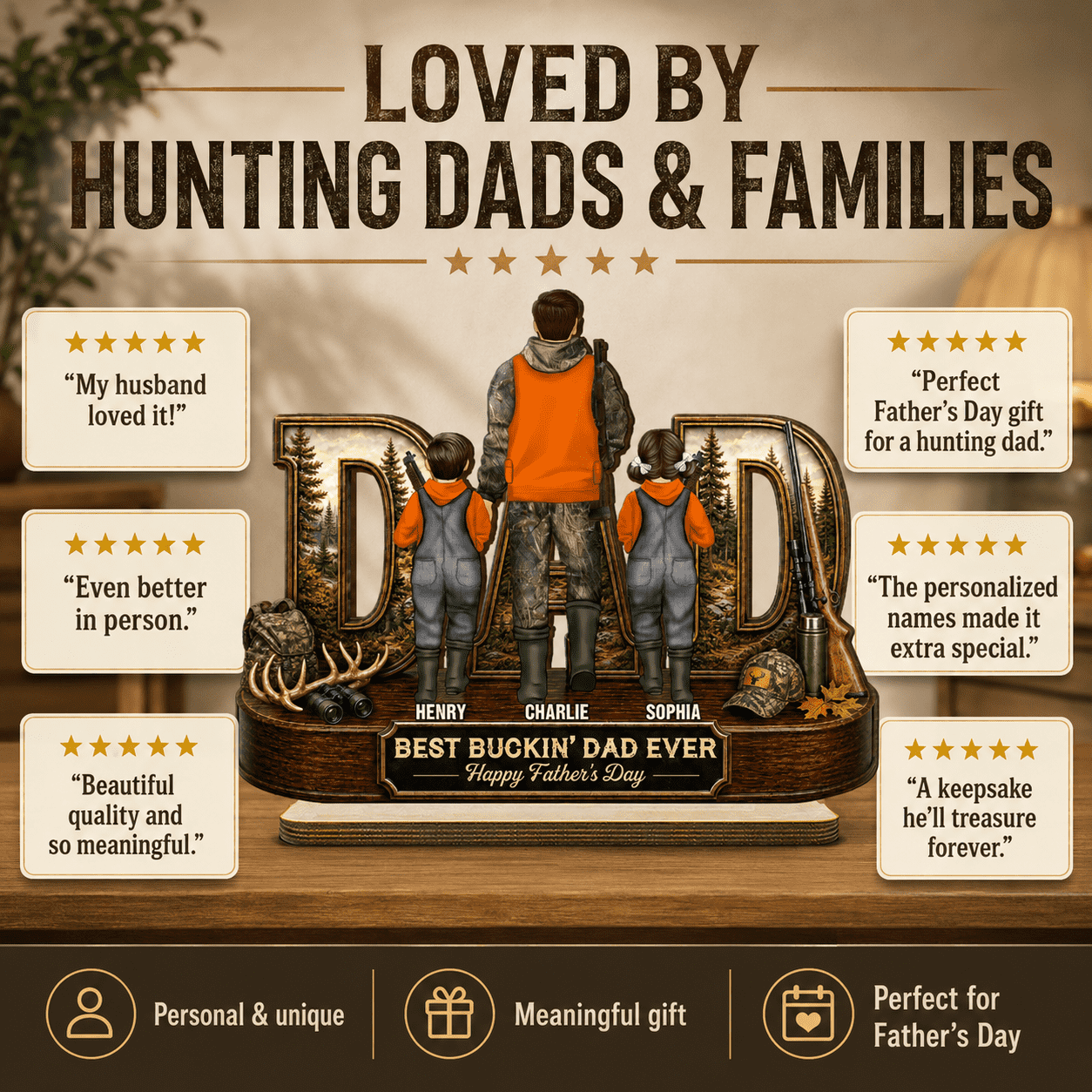 Hunting Dad Best Buckin' Dad Ever - Personalized 2-Layered Wooden Plaque - Unique Gift For Hunting Dad, Husband