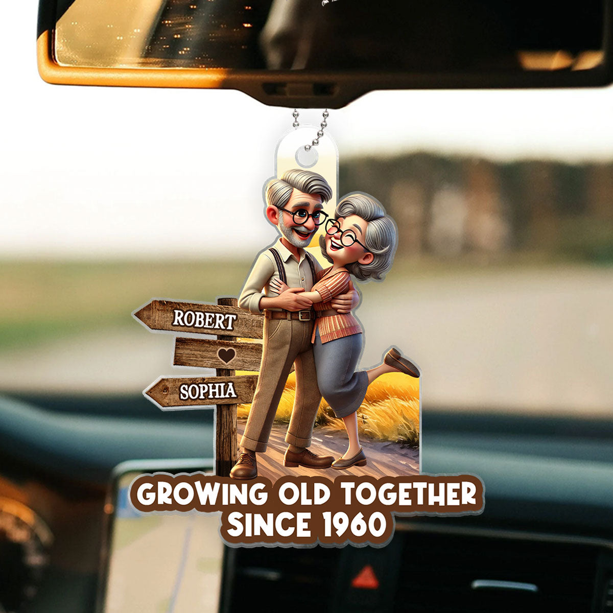 Growing Old Together Personalized Car Hanger Ornament, Anniversary For Him, For Her, Husband, Wife