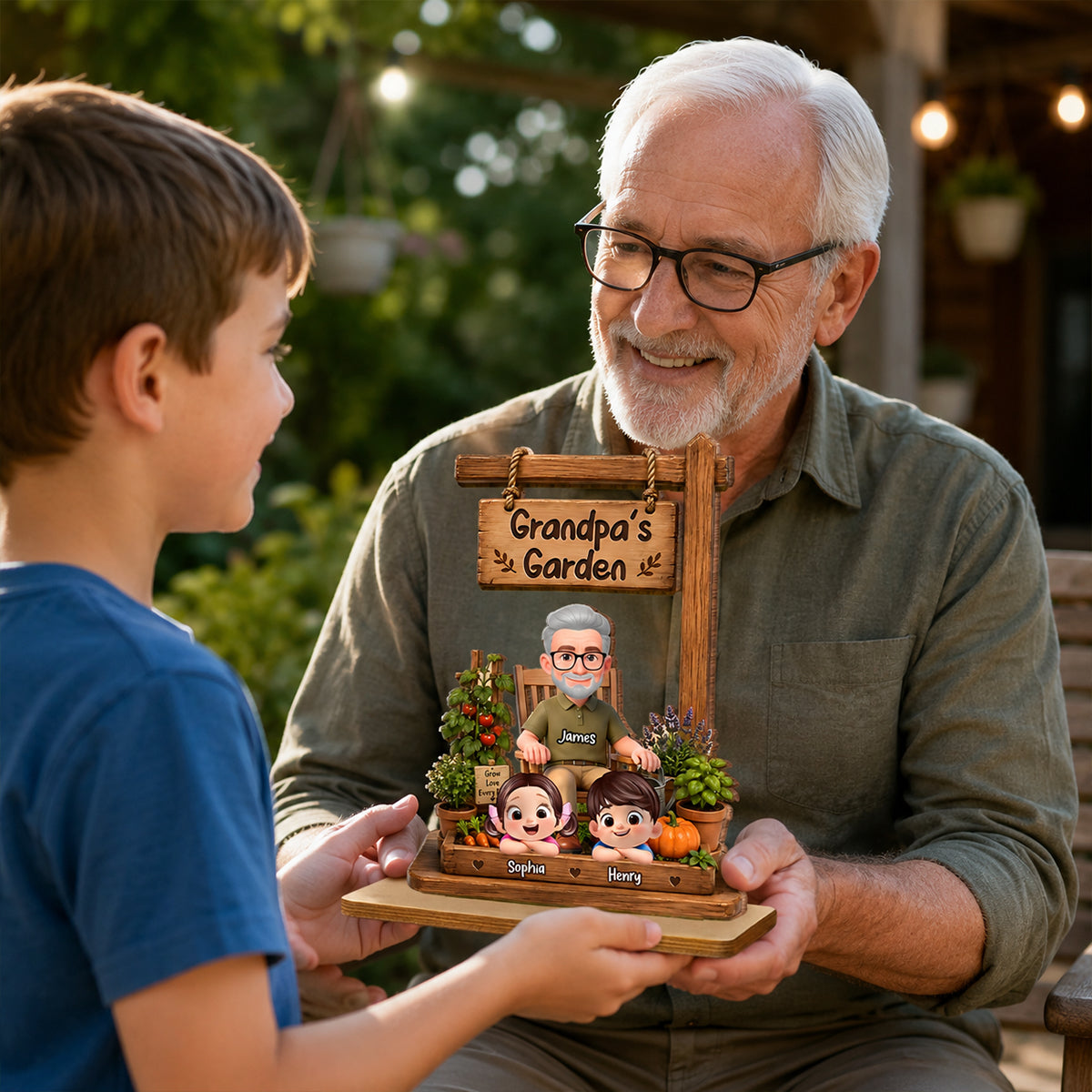 Grandpa's Garden - Personalized 2-Layered Wooden Plaque - Gift for Dad, Husband