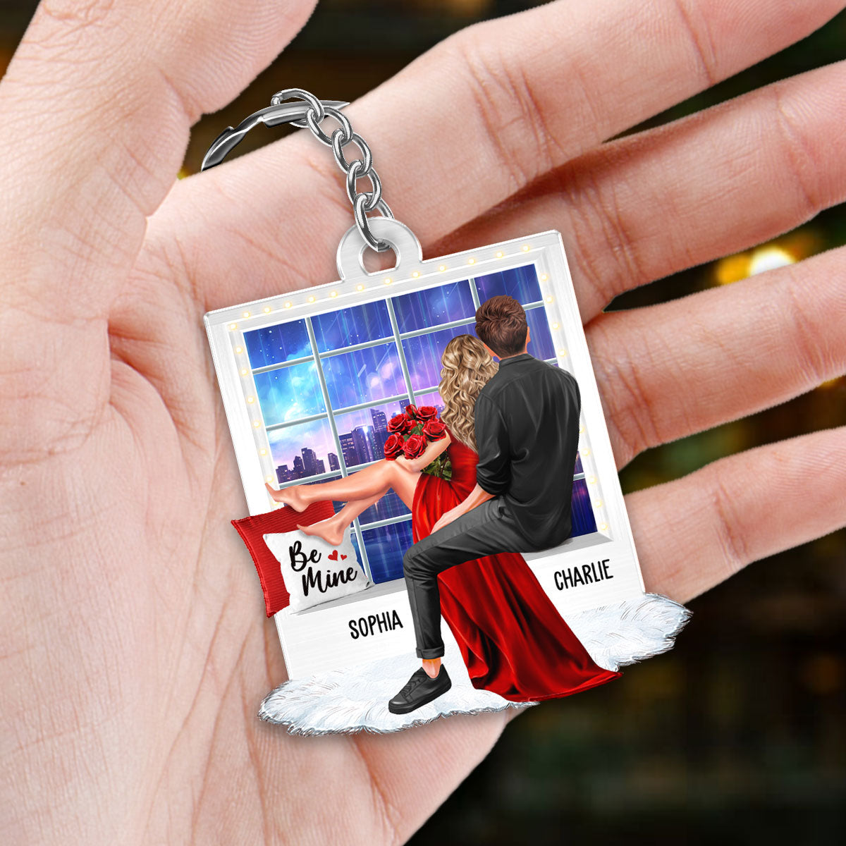 Embracing Couples On Window Personalized Acrylic Keychain, Gift, Anniversary Gift for Couples