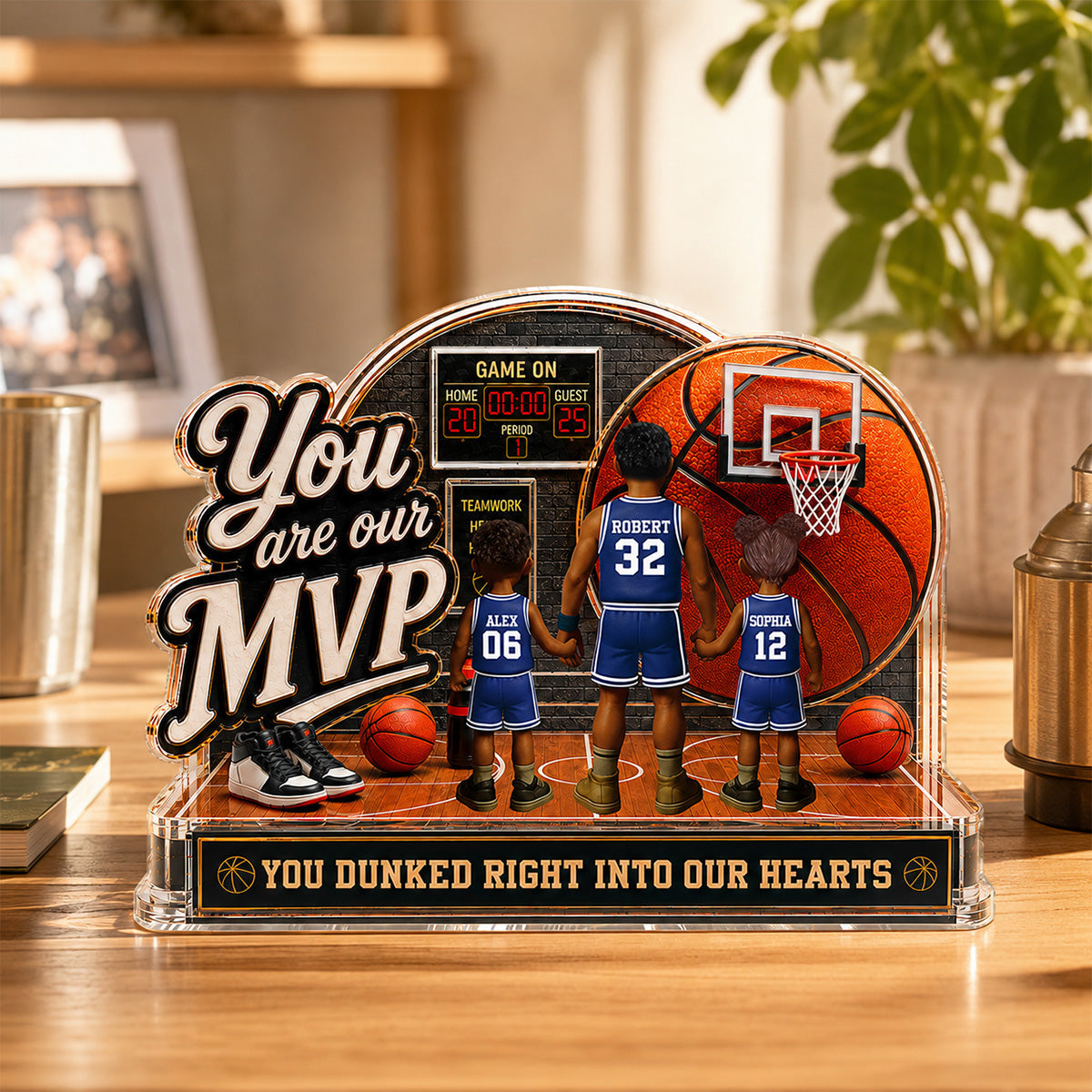 You Are Our MVP Standing Basketball Man & Kids 2D Flat - Personalized Acrylic Block Plaque - Gift For Basketball Dad