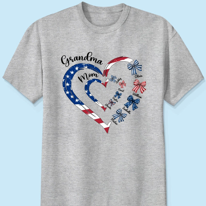 4th Of July First Mom Now Grandma Bow Personalized Shirt, Independence Day