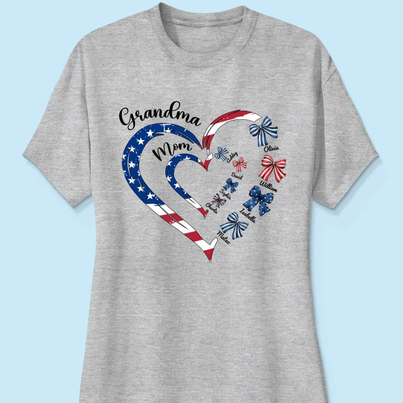 4th Of July First Mom Now Grandma Bow Personalized Shirt, Independence Day