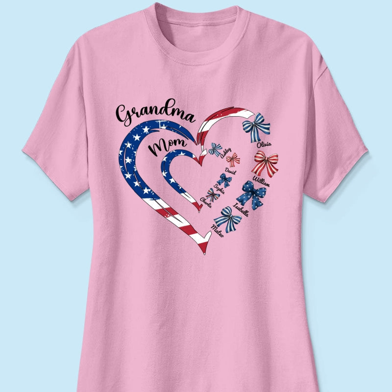 4th Of July First Mom Now Grandma Bow Personalized Shirt, Independence Day