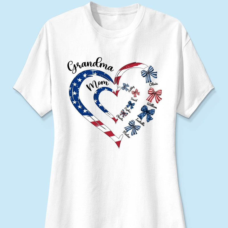 4th Of July First Mom Now Grandma Bow Personalized Shirt, Independence Day