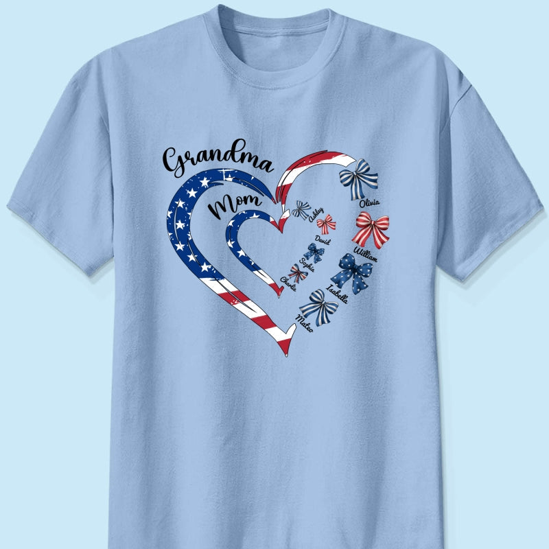 4th Of July First Mom Now Grandma Bow Personalized Shirt, Independence Day