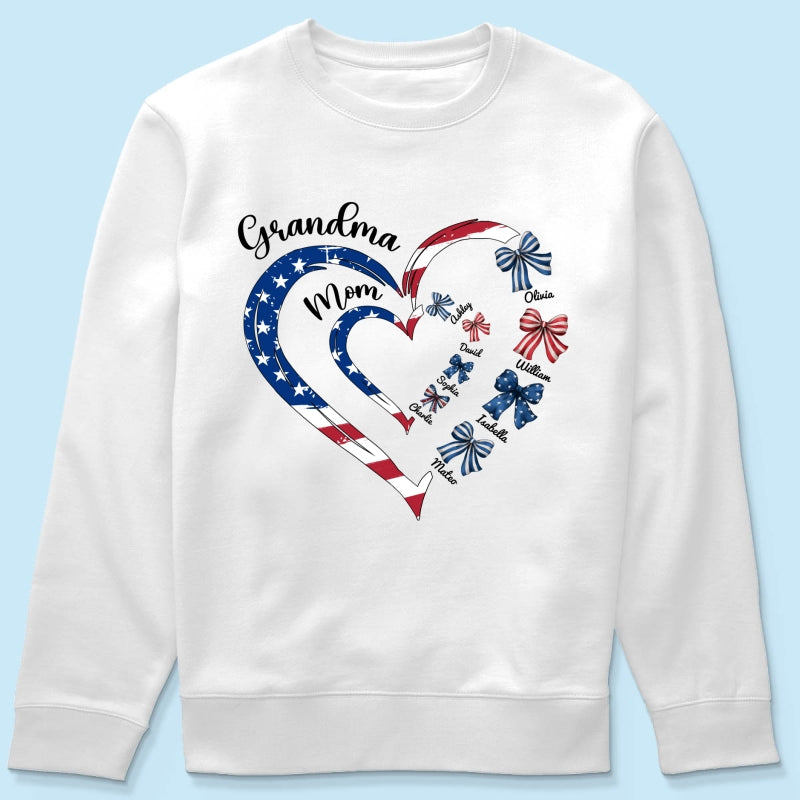 4th Of July First Mom Now Grandma Bow Personalized Shirt, Independence Day