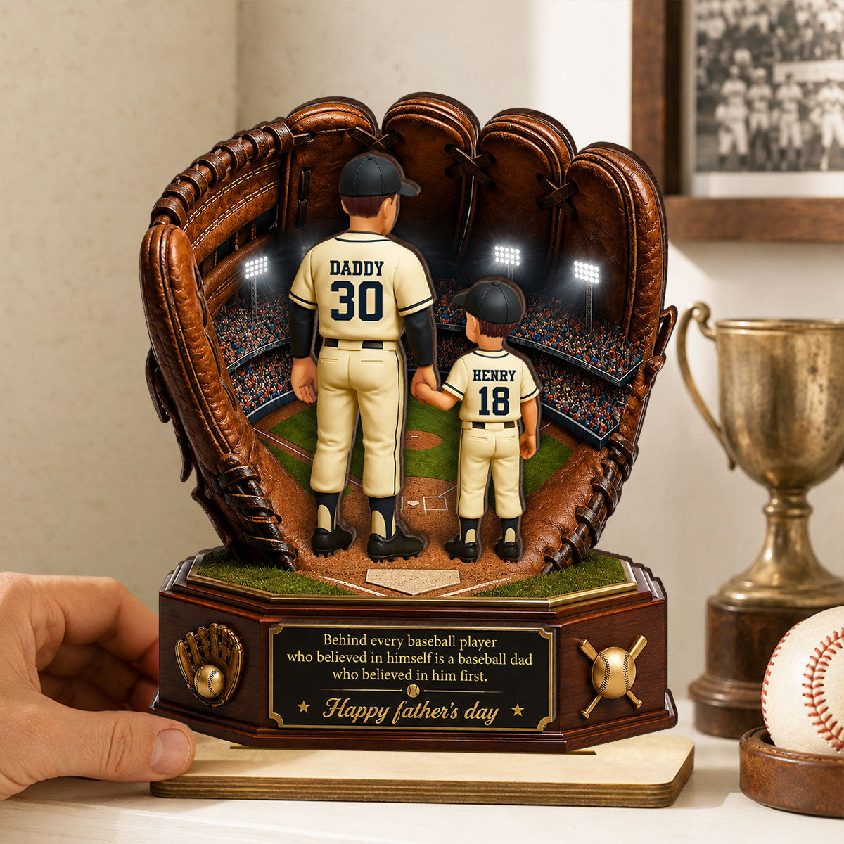 Behind Every Baseball Softball Player is a Dad - Personalized 2-Layered Wooden Plaque - Gift for Dad, Husband