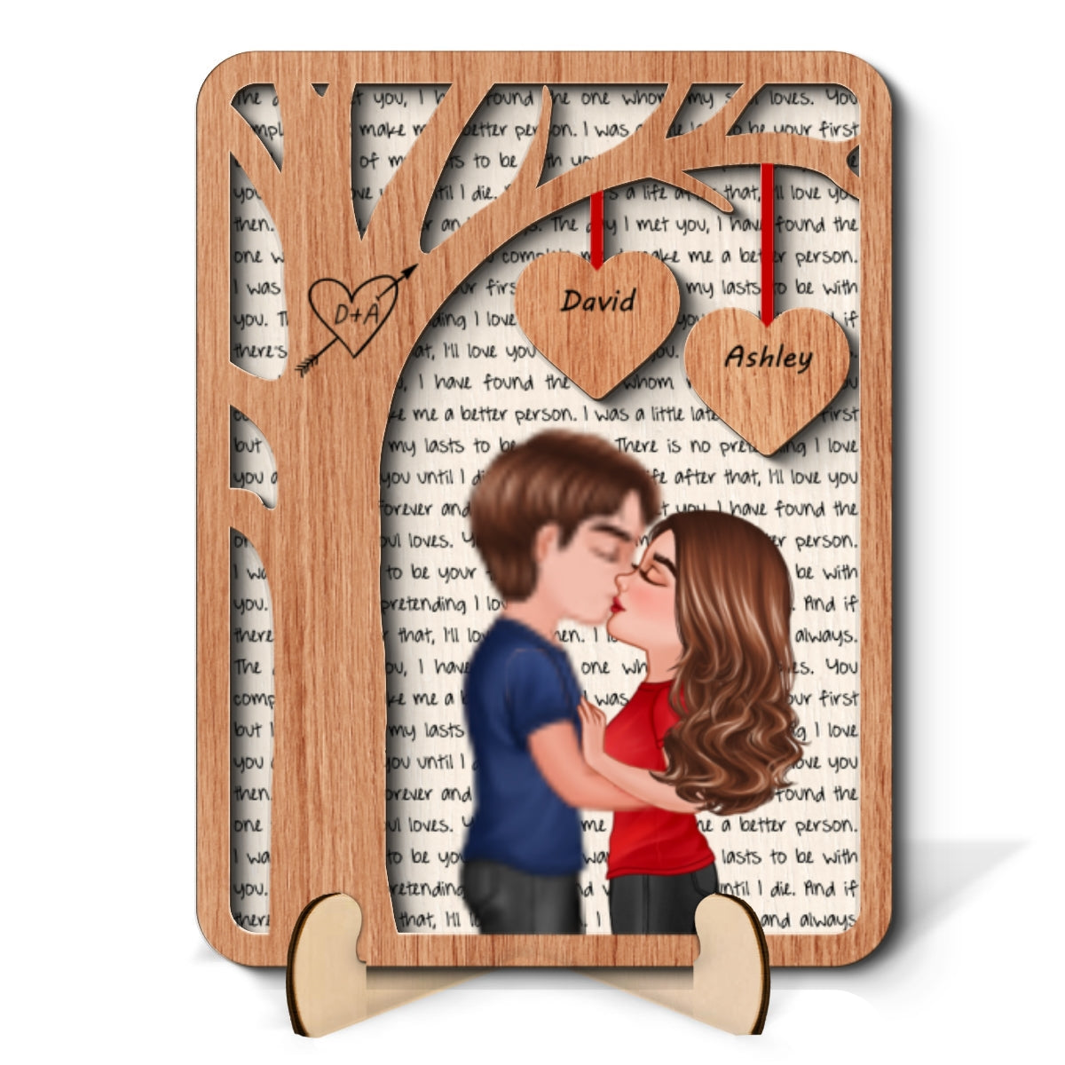 Couple Kissing Under Tree Love Gift For Him For Her Personalized 2-Layer Wooden Plaque