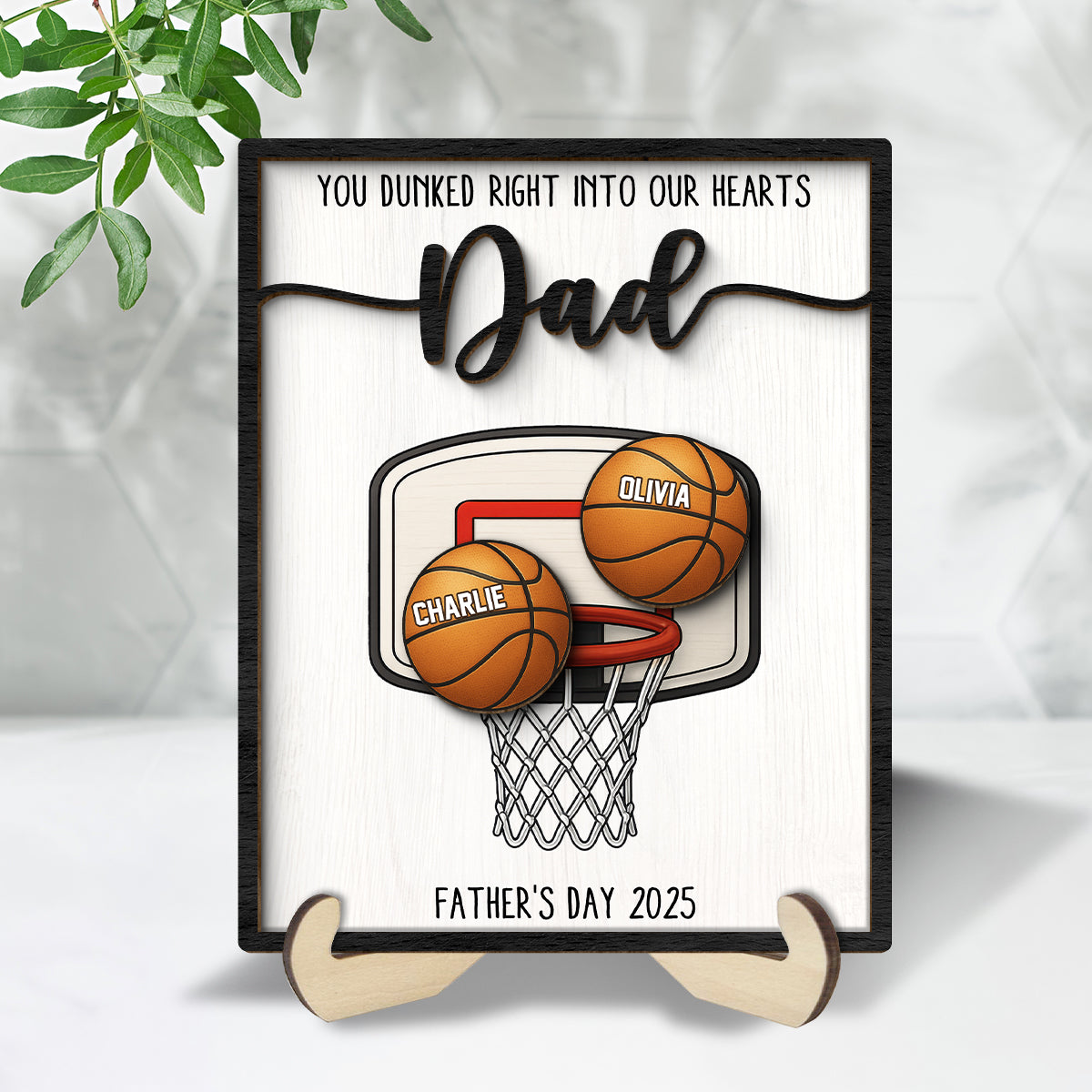 You Dunked Right into Our Hearts Dad Personalized 2-Layered Wooden Plaque, Gift for Basketball Dad, Gift for Husband