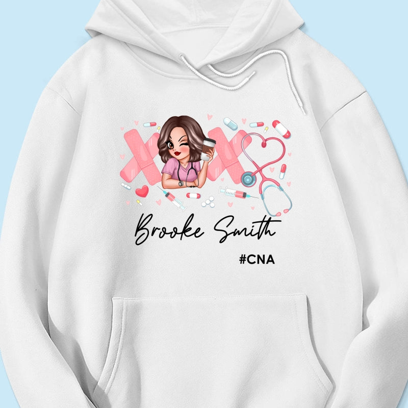 Pink Coquette XOXO Nurse Personalized Shirt, Birthday Gift For Nurse Wife, Girlfriend, Bestie