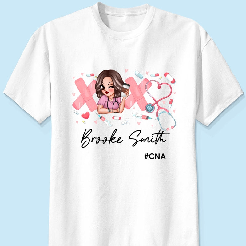 Pink Coquette XOXO Nurse Personalized Shirt, Birthday Gift For Nurse Wife, Girlfriend, Bestie