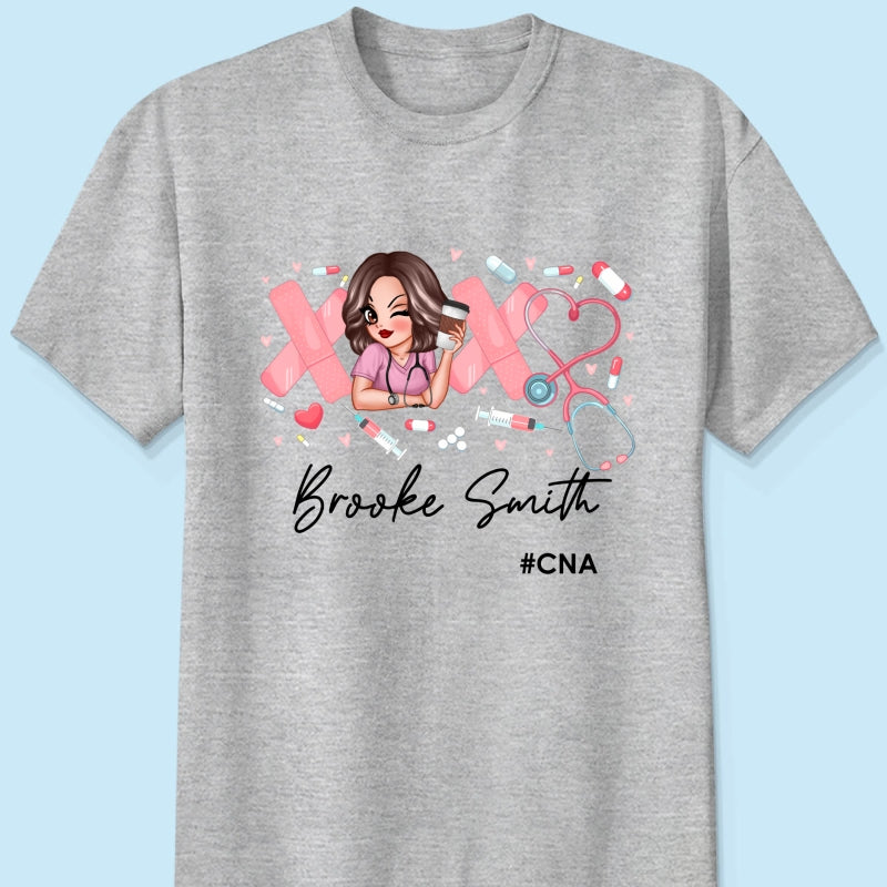 Pink Coquette XOXO Nurse Personalized Shirt, Birthday Gift For Nurse Wife, Girlfriend, Bestie