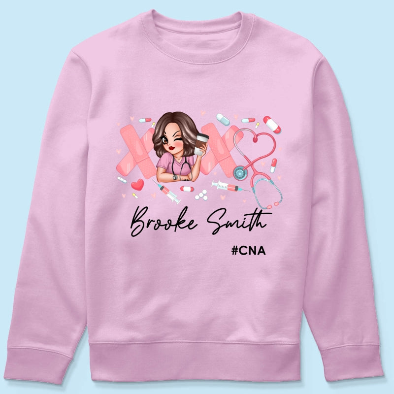 Pink Coquette XOXO Nurse Personalized Shirt, Birthday Gift For Nurse Wife, Girlfriend, Bestie