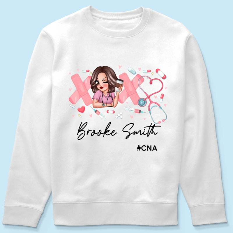 Pink Coquette XOXO Nurse Personalized Shirt, Birthday Gift For Nurse Wife, Girlfriend, Bestie