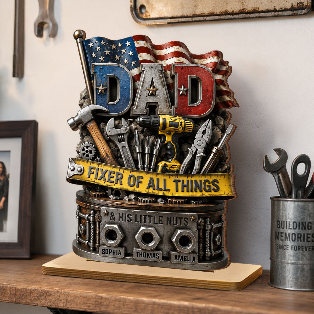 Dad Fixer of All Things Master Handyman- Personalized 2-Layered Wooden Plaque - Gift for Dad, Husband