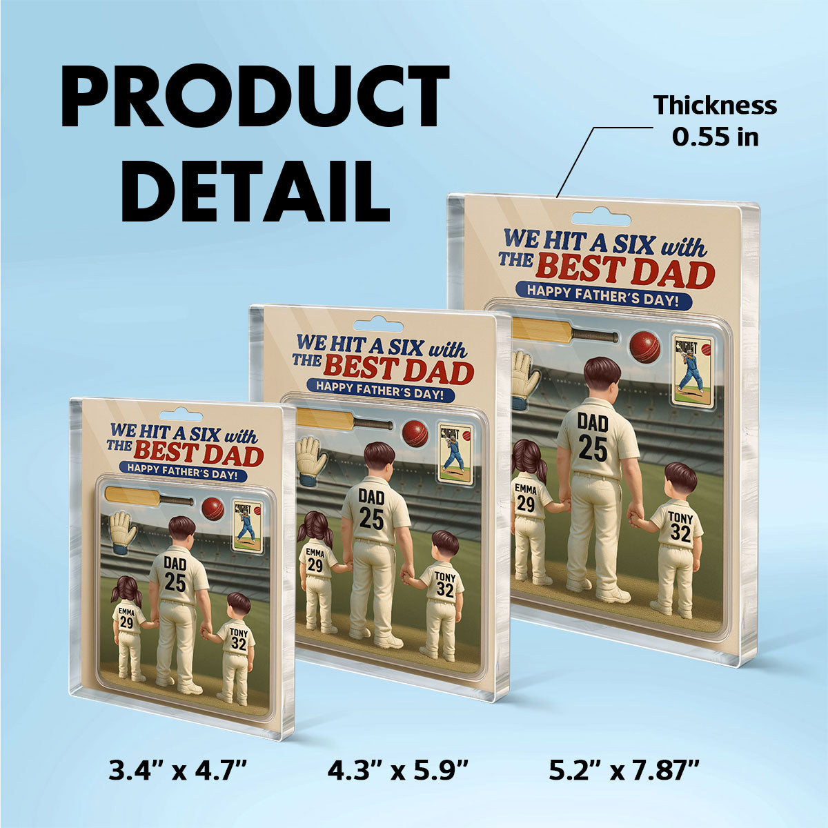 Hit A Six With The Best Dad Cricket Dad - Personalized Acrylic Block Plaque - Gift