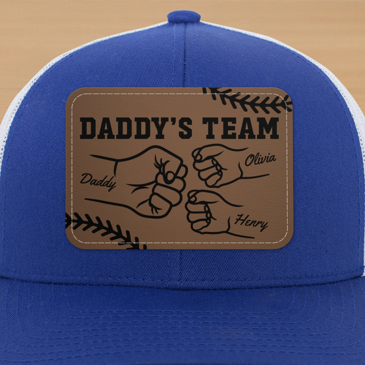 Baseball Daddy's Team Fist Bump Outline Personalized Leather Patch Hat