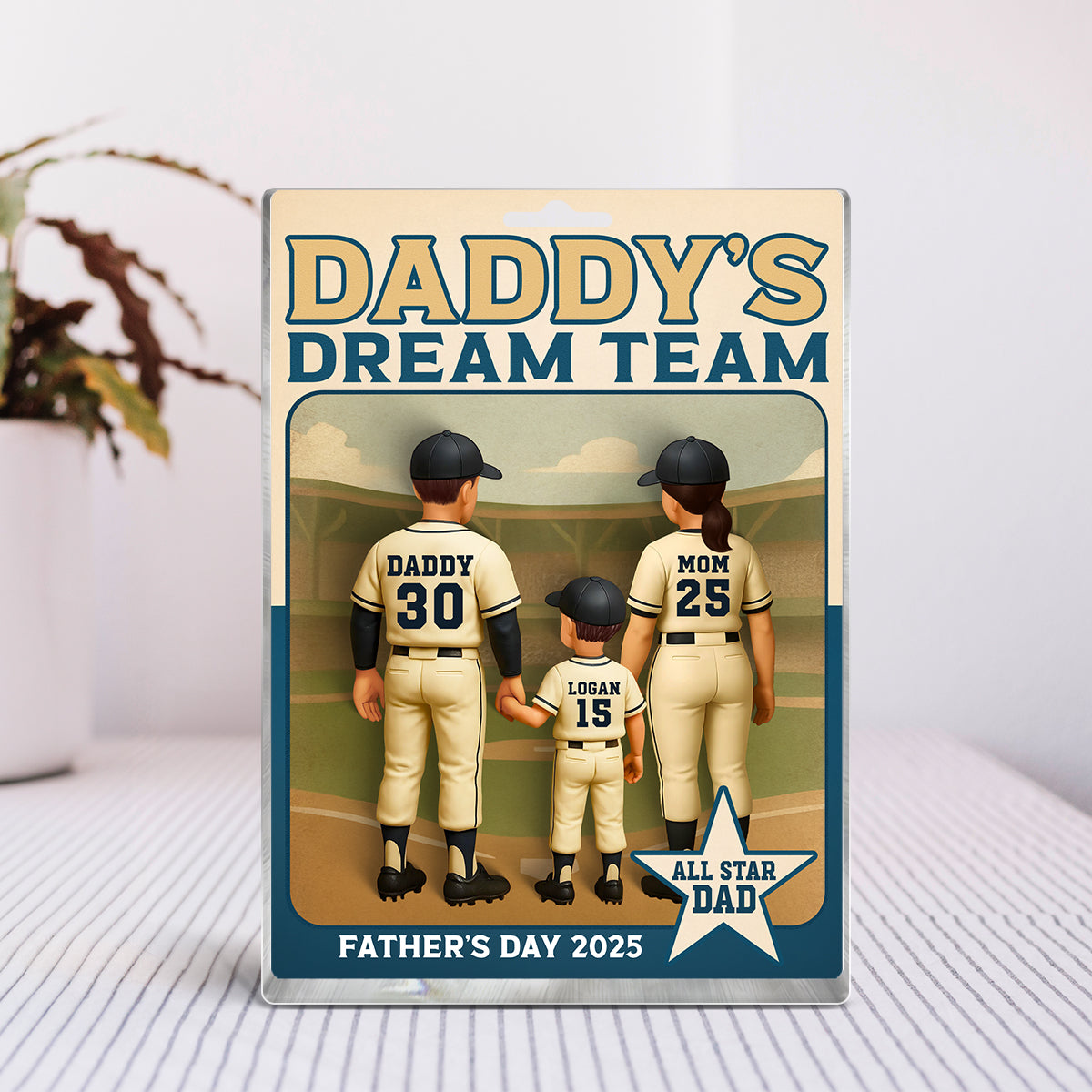 Daddy's Dream Team Baseball Card Personalized Acrylic Block Plaque, Gift for Baseball Dad