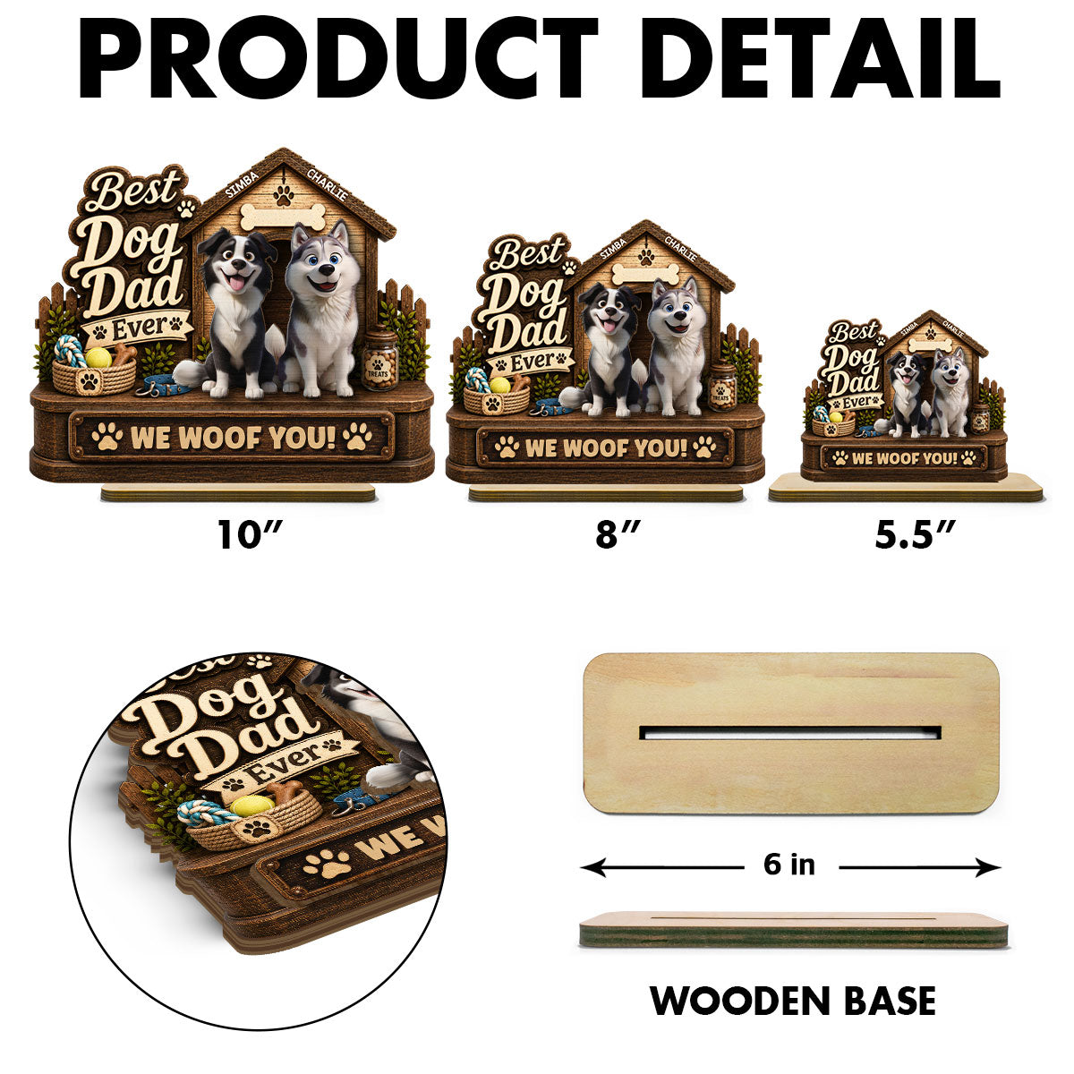 Best Dog Dad Ever Cute Dogs 2D Flat - Personalized 2-Layered Wooden Plaque - Gift For Dog Dad
