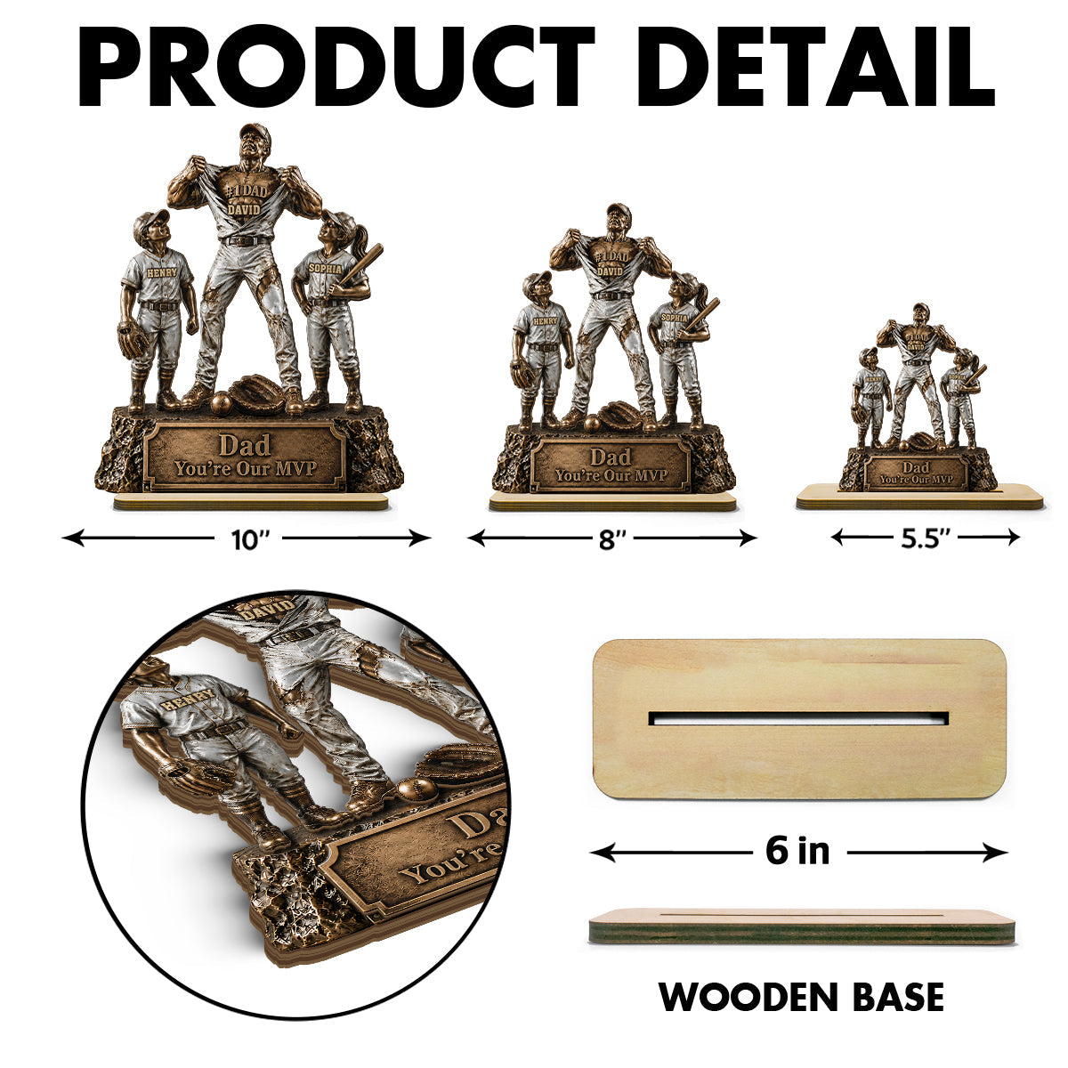No 1 Dad Baseball Victory Trophy - Personalized 2-Layered Wooden Plaque - Gift for Dad, Husband