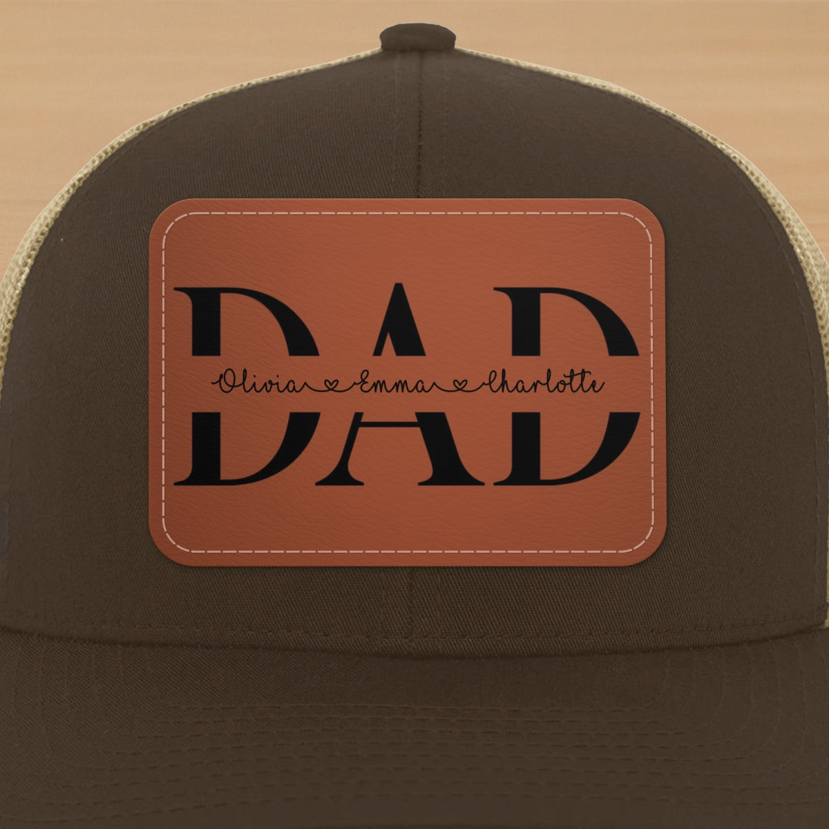 Custom Kids Name Personalized Dad Gift, Leather Patch Hat, Dad and Kids Trucker Hat, Father's Day Gift for Dad, Grandpa