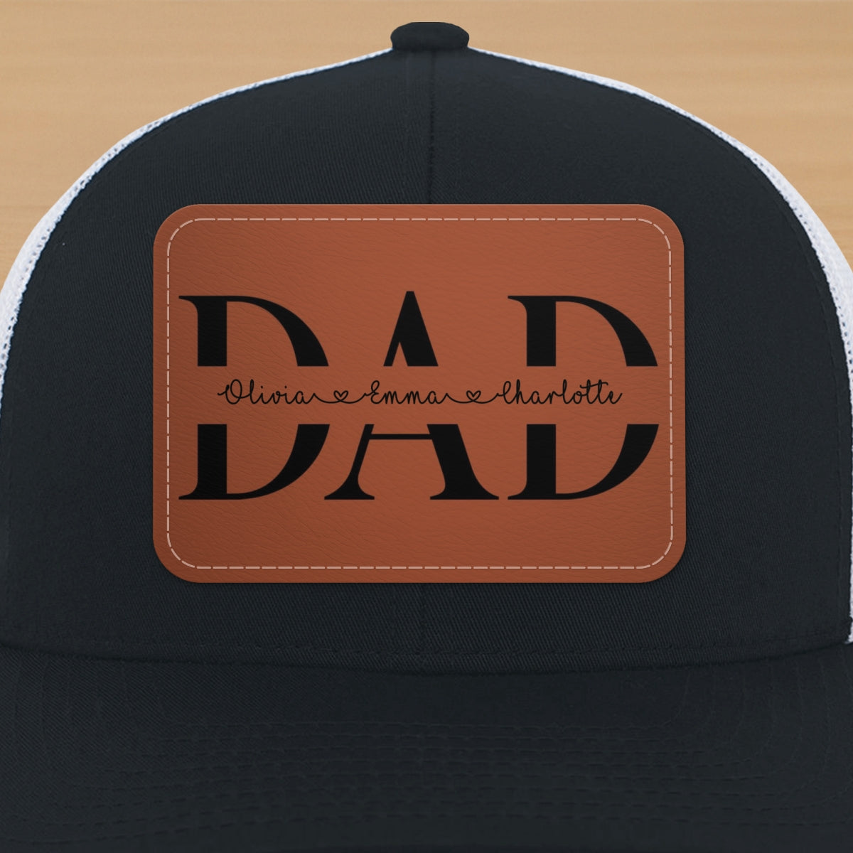 Custom Kids Name Personalized Dad Gift, Leather Patch Hat, Dad and Kids Trucker Hat, Father's Day Gift for Dad, Grandpa