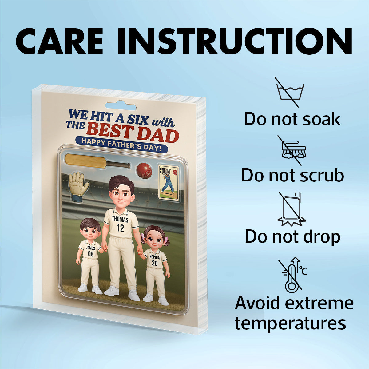 Hit A Six With The Best Dad Cricket Dad - Personalised Acrylic Block Plaque - Gift