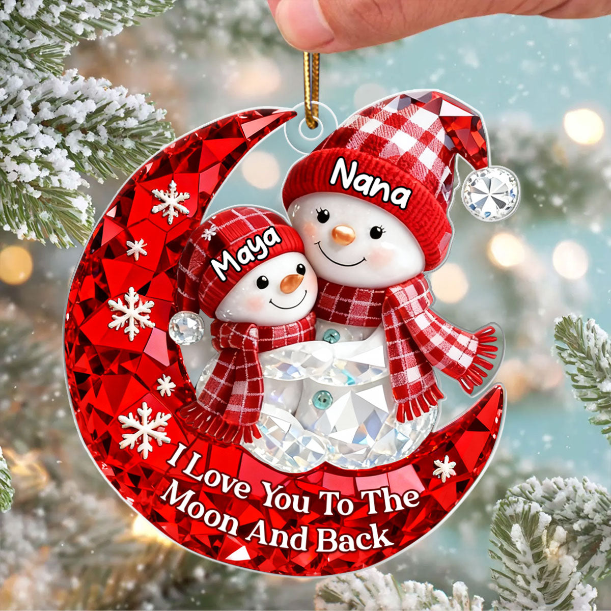 Love Grandkid to the Moon and Back 3D Crystal Effect - Personalized Acrylic Ornament - Christmas Gift for Grandma, Grandkids