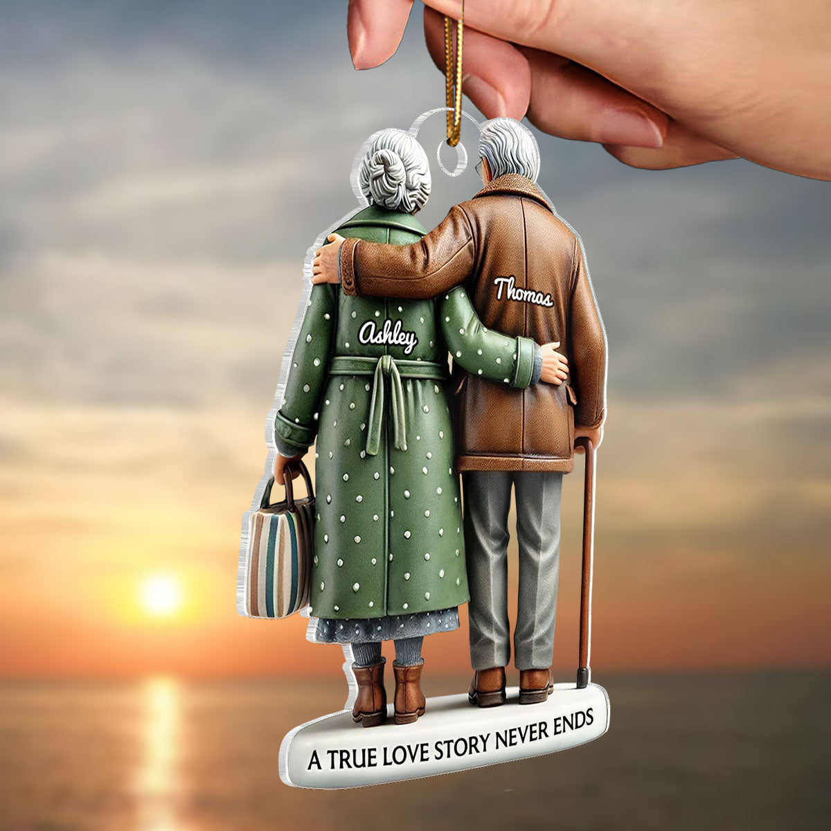 3D Effect Old Couple Embracing Personalized Acrylic Ornament, Heartfelt Keepsake, Gift For Couple, For Him, For Her, Husband, Wife