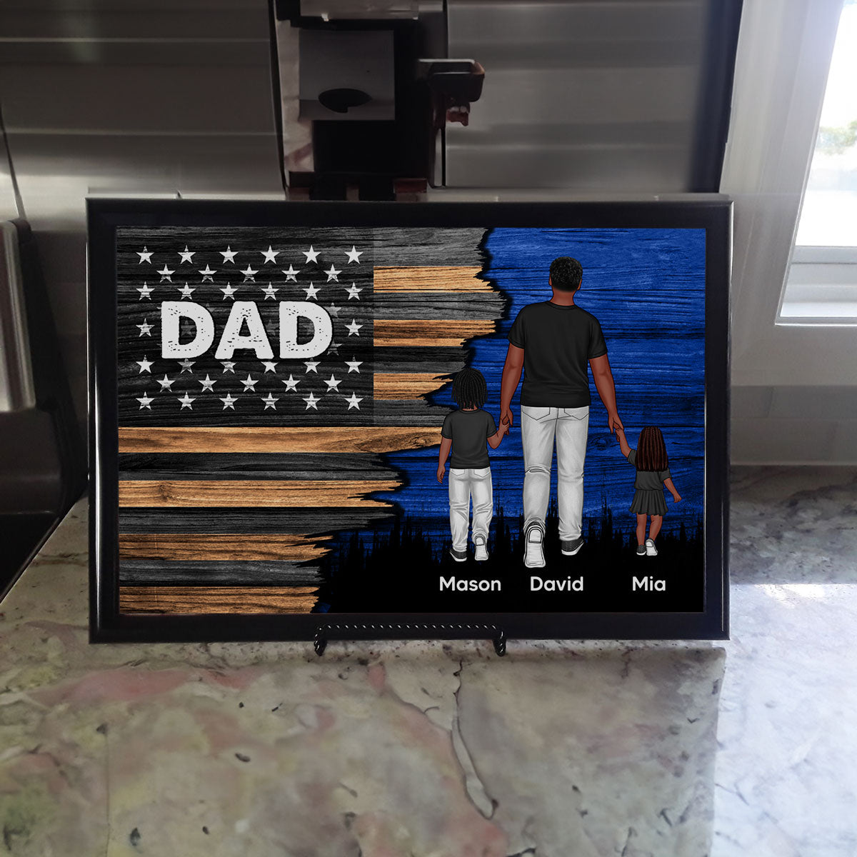 Dad Grandpa Papa Walking With Kids Half Nation Flag Personalized Horizontal Poster, For Dad, For Grandpa, For Husband