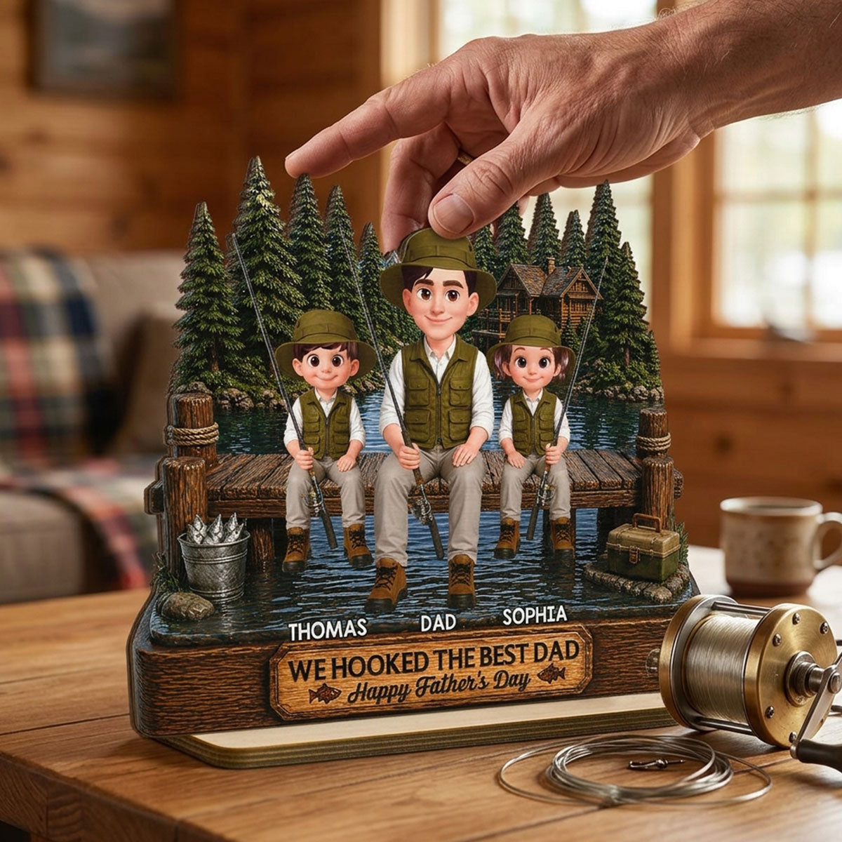 Fishing We Hooked The Best Dad - Personalized 2-Layered Wooden Plaque - Gift For Fishing Dad, Fishing Lovers