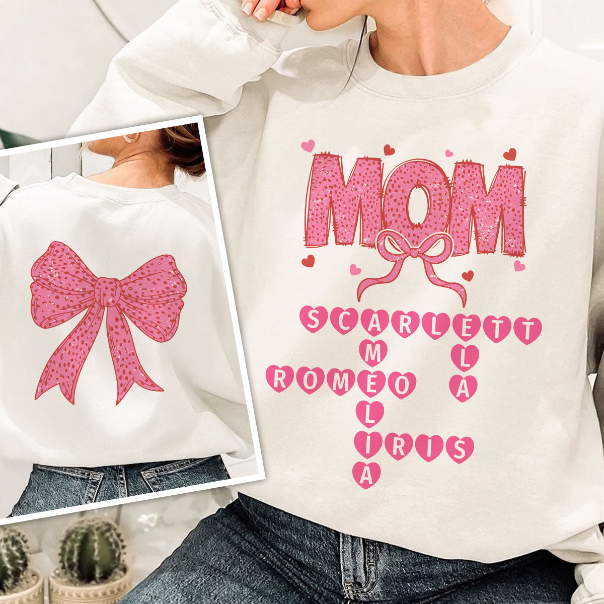 Grandma Nana Mimi Pink Coquette Crossword Puzzle Gift Personalized Double Sided Sweatshirt