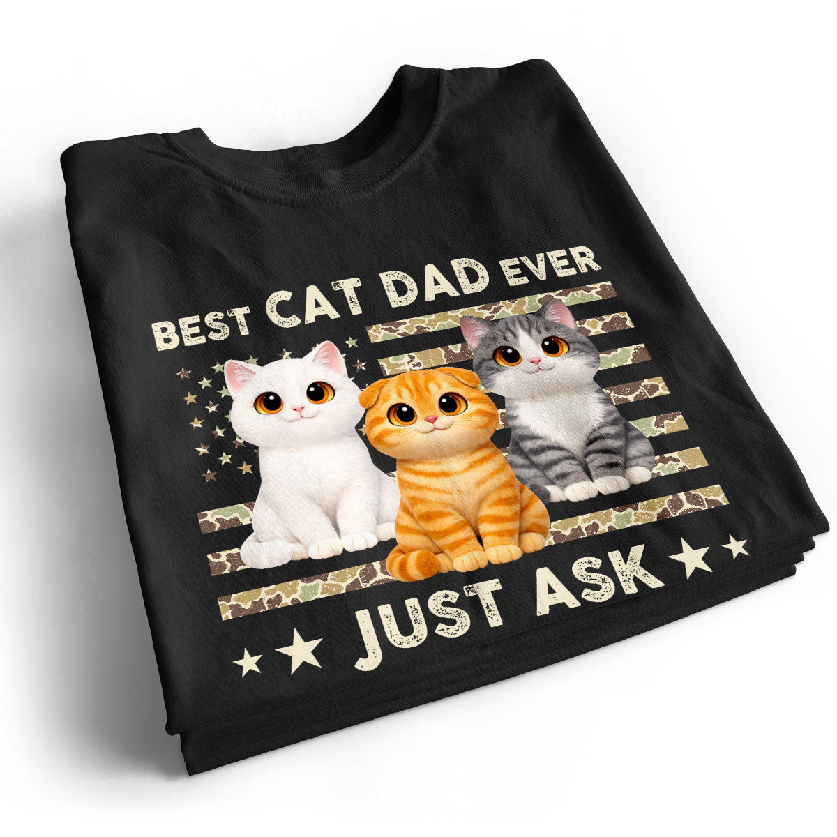 Best Cat Dad Ever Trendy Camouflage Pattern Nation Flag - Personalized Shirt - Father's Day Gift For Cat Dad, Cat Lovers