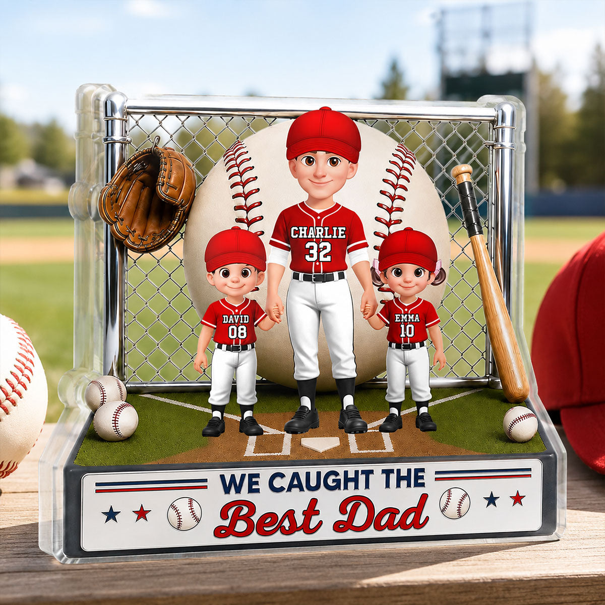 Baseball Dad And Kids We Caught The Best Dad - Personalized Acrylic Block Plaque - Gift For Dad, Husband