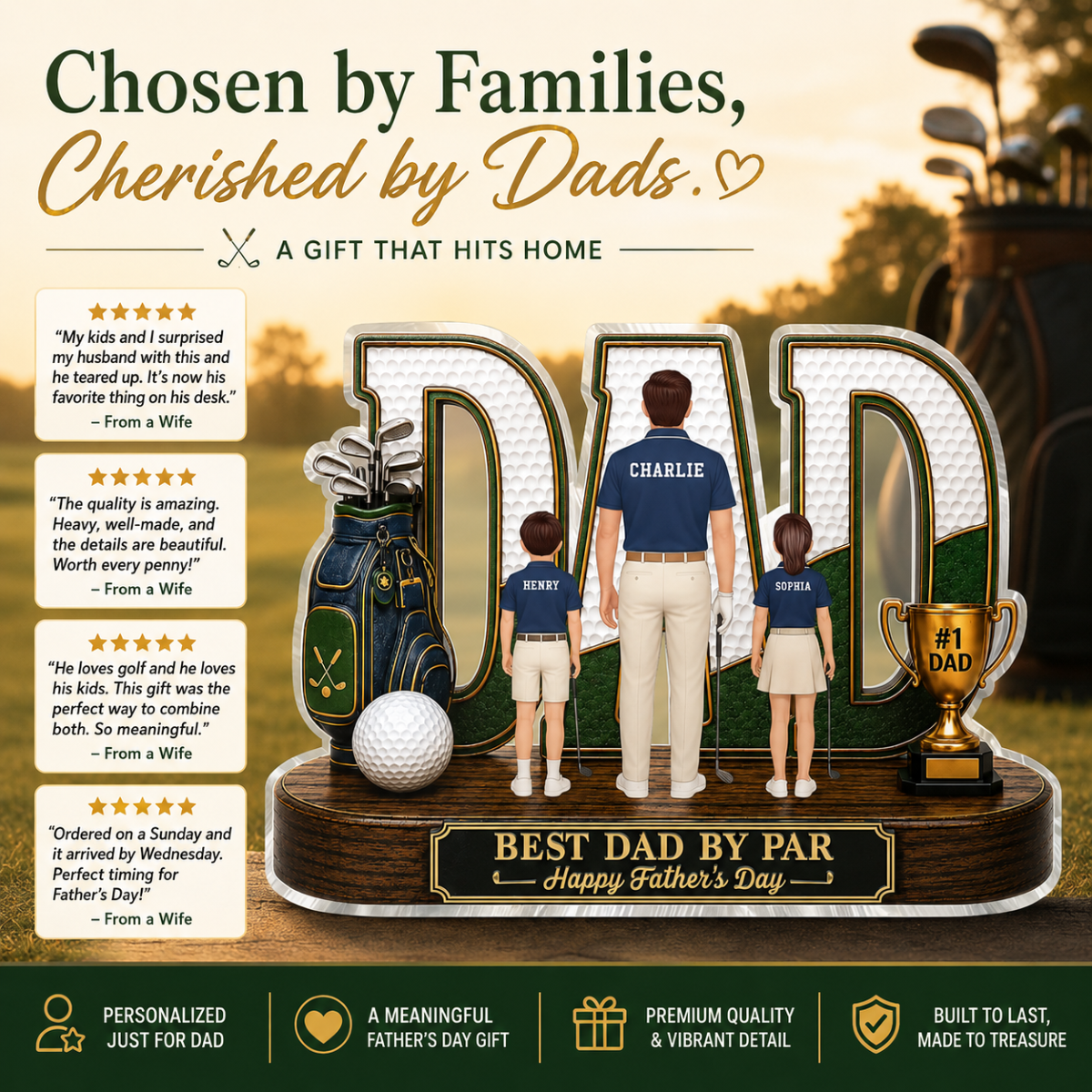 Golf Dad Legend Best Dad By Par - Personalized Acrylic Block Plaque - Unique Trending Gift For Dad