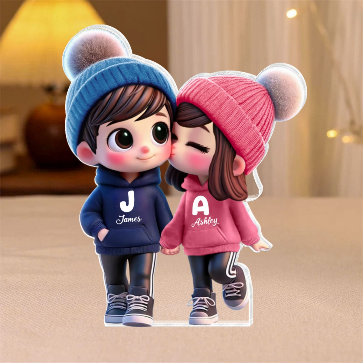 3D Effect Cute Cartoon Couple Walking Personalized Acrylic Block Plaque, Gift for Him, Gift for Her