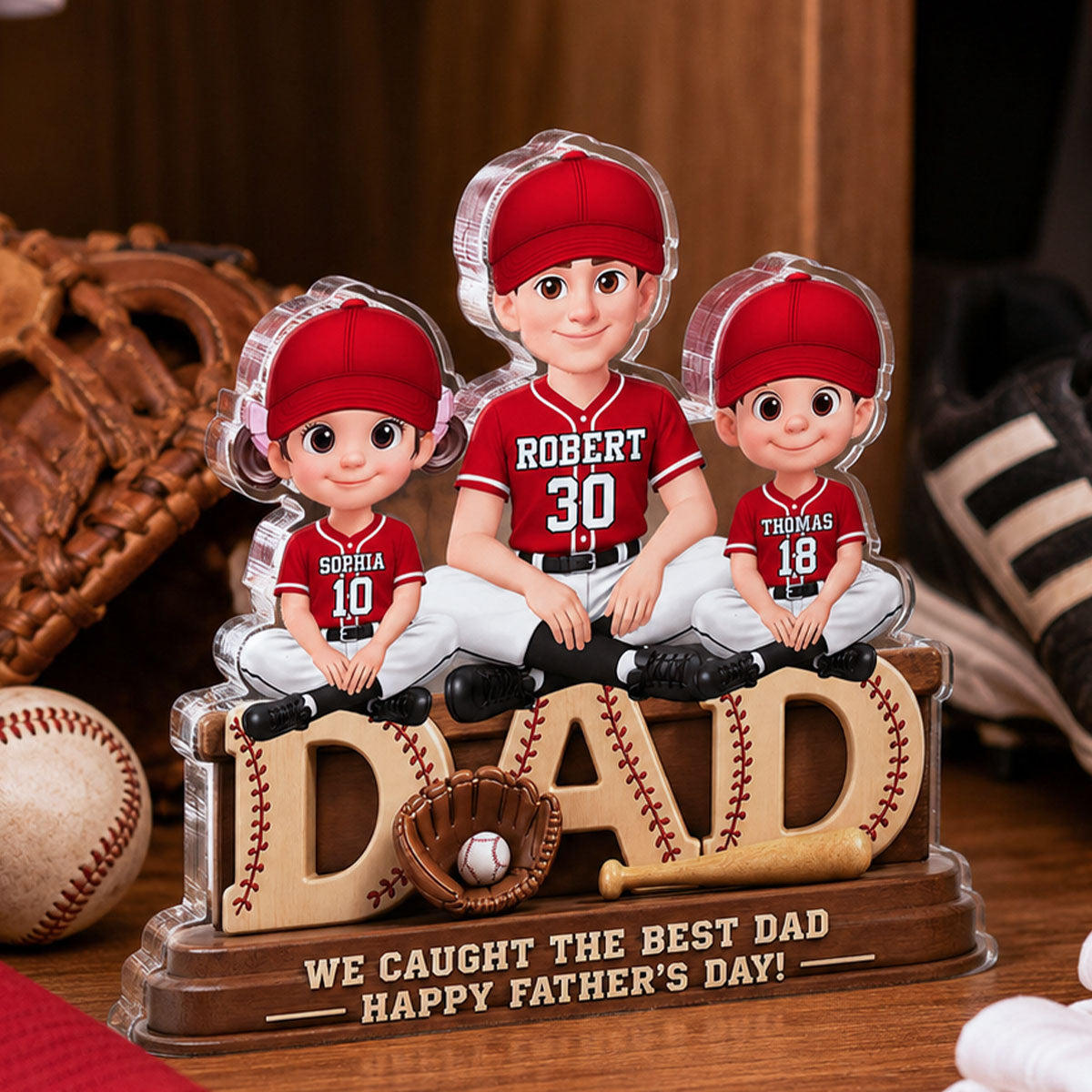 We Caught the Best Baseball Dad - Personalized Acrylic Block Plaque - Gift for Dad, Husband