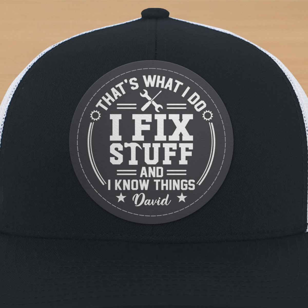 I Fix Stuff And Know Things Gift For Men Personalized Leather Patch Hat