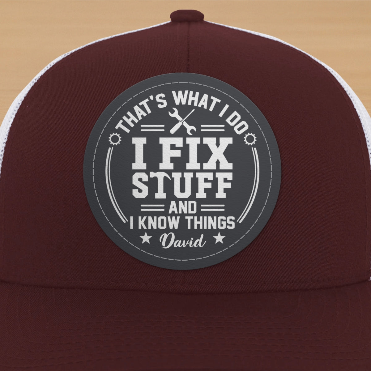 I Fix Stuff And Know Things Gift For Men Personalized Leather Patch Hat