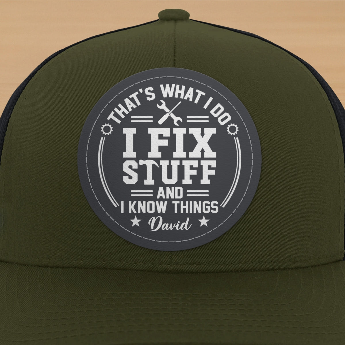 I Fix Stuff And Know Things Gift For Men Personalized Leather Patch Hat
