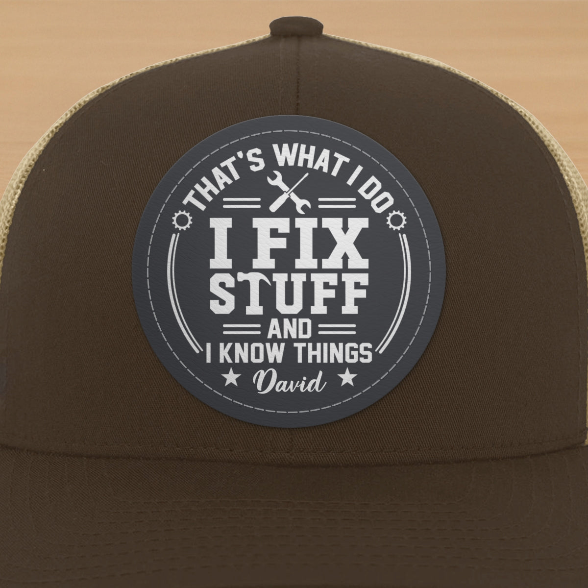 I Fix Stuff And Know Things Gift For Men Personalized Leather Patch Hat